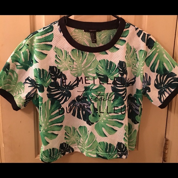 Forever 21 Green Leaf Design Half Top, Size S - Picture 1 of 2